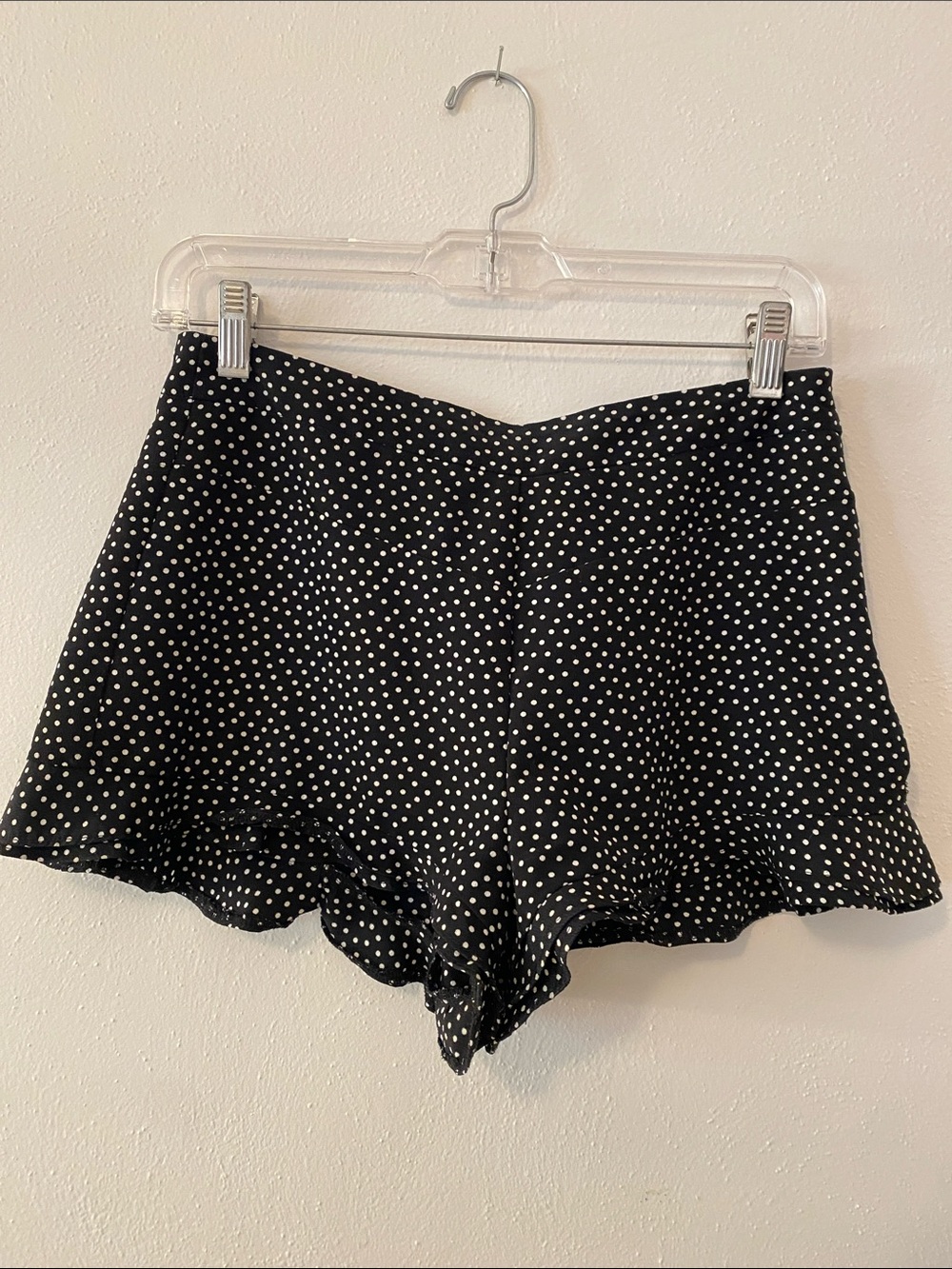 Zara Black and White Polka Dot Ruffle-Hem Shorts